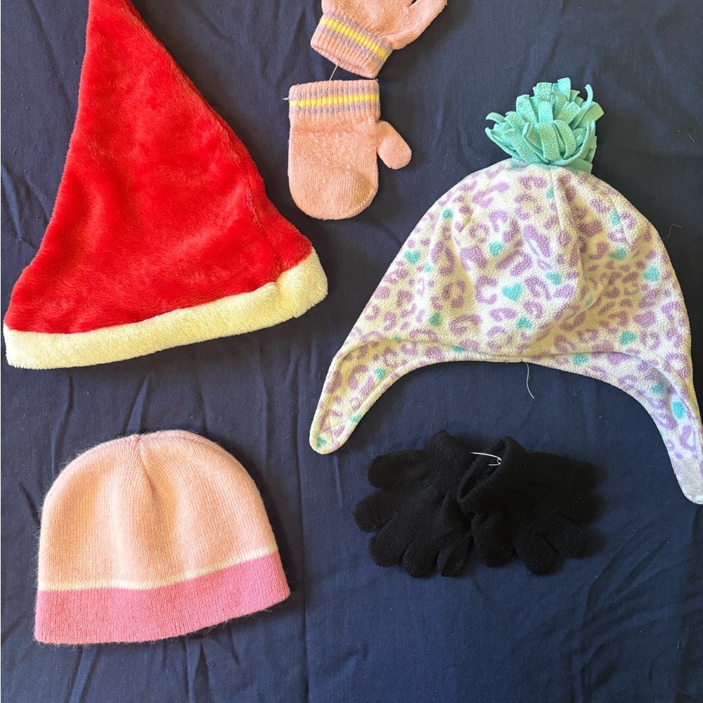 Kids Mixed Winter Hat & Glove Set - Pink, Red, Black, Mint